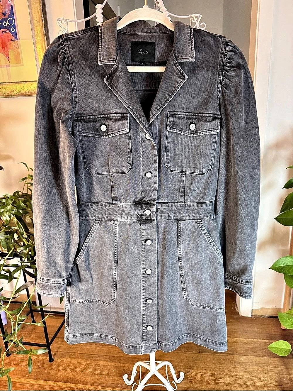 Rails Gray Washed Denim Puff Sleeve Jefferson Mini Dress – Size Small